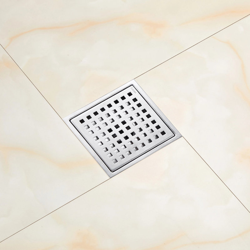 Drain carré carré en acier inoxydable avec bride, Nickel brossé