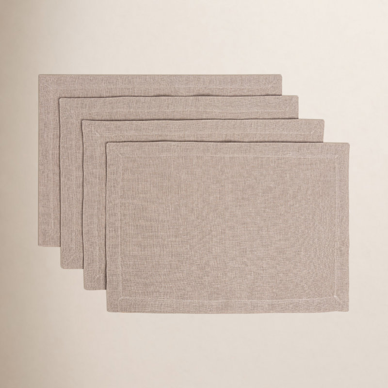 Ensemble de 4 napperons en tissu 100% lin, Brun clair