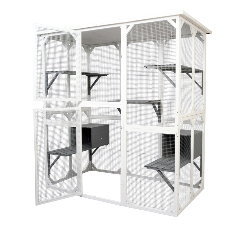 Enclos moyen pour animaux de compagnie, cage en bois blanche pour sanctuaire pour chat de sécurité, animaux de compagnie détendus