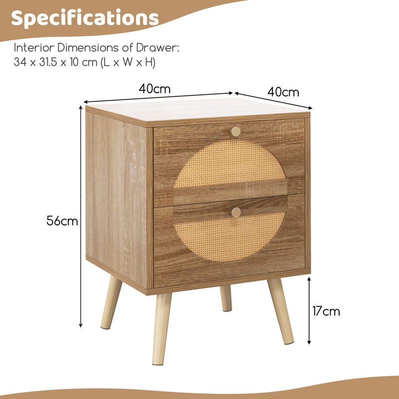 40cm W Solid + Manufactured Wood Bedside Table