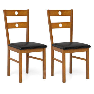 Wood Dining Chairs Set of 2 with Rubber Wood Frame, Padded Seat & Slatted Backrest Walnut
