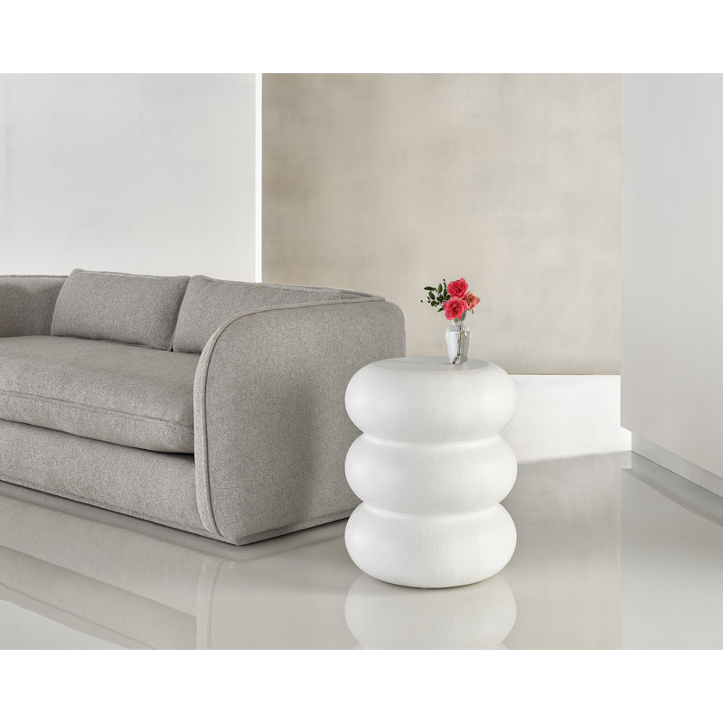 20" White Textured Round Wood Side Table