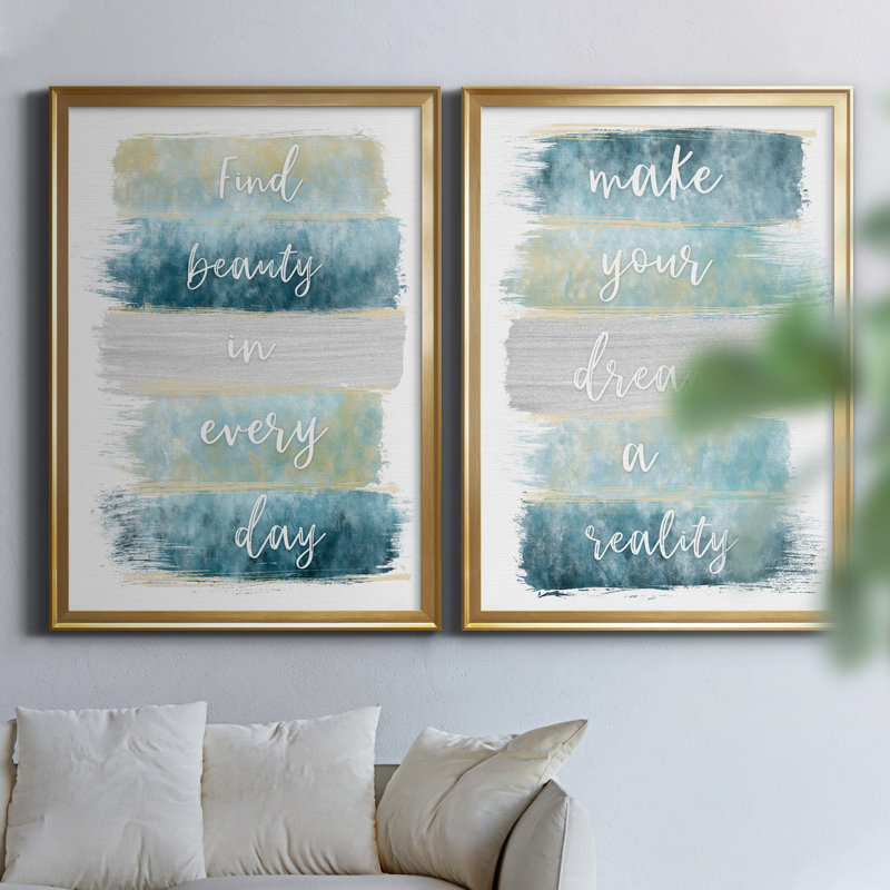 «Find Beauty» - ensemble de 2 reproductions d'art, H 22,5 po x l 61 po x P 1,5 po, Toile encadrée dorée, Pas de tapis