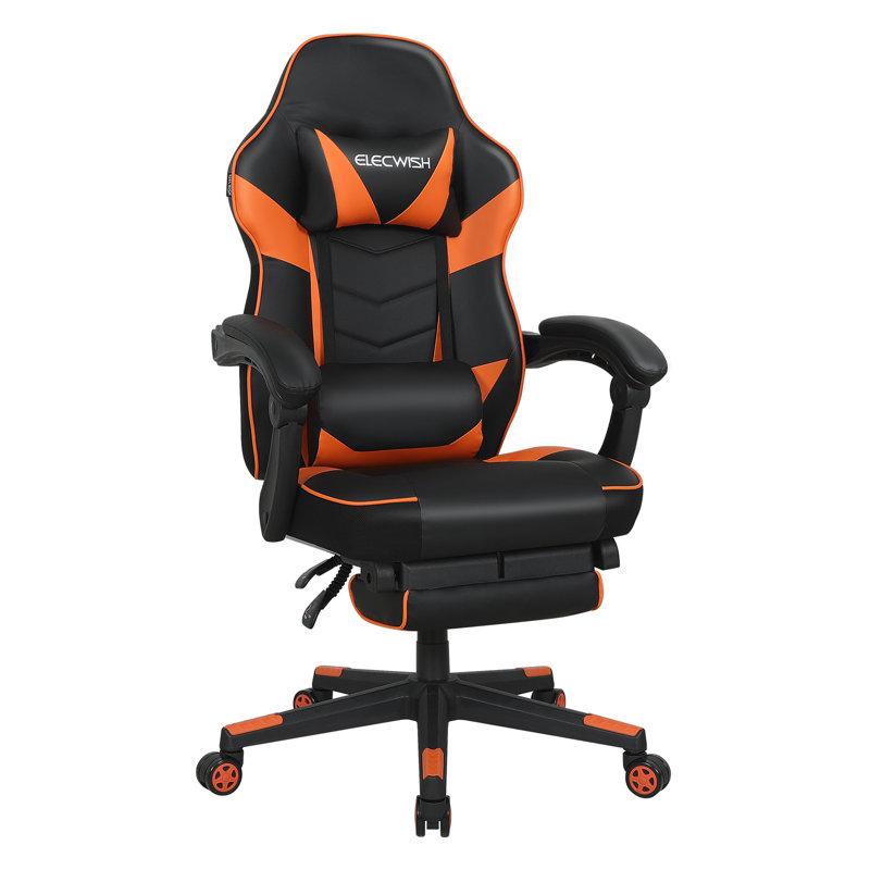 Adults Ergonomic Racing Style High Back Computer Chair with Footrest Headrest and Lumbar Support, Black/Orange
