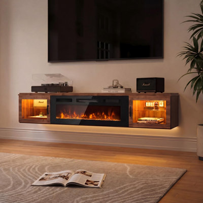 Meuble télé 70 po avec foyer électrique 36 po, console média DEL avec portes en verre et rangement pour le salon