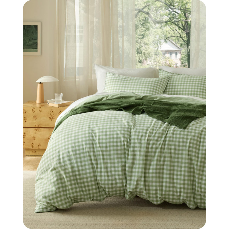 Bedsure 100% Washed Cotton Duvet Cover King Size, Classic Yarn-Dyed Gingham Duvet Cover Set Enhances Bedroom Comfort And Style, Gentlesoft Checkered Bedding Set