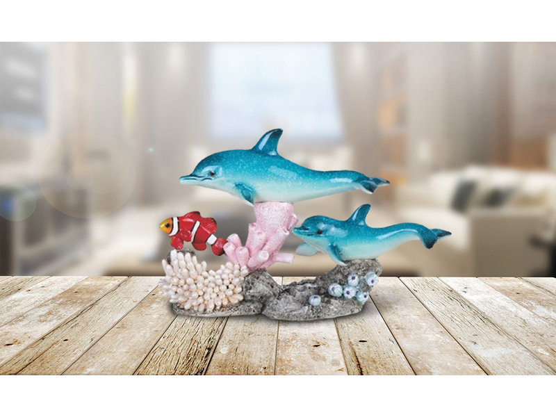 Quackenbush 8.75"W Dolphins with Clownfish Figurine