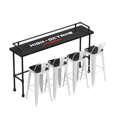 Industrial Style High Table And Chairs Set Solid Wood Solid Wood Top Trestle Dining Set