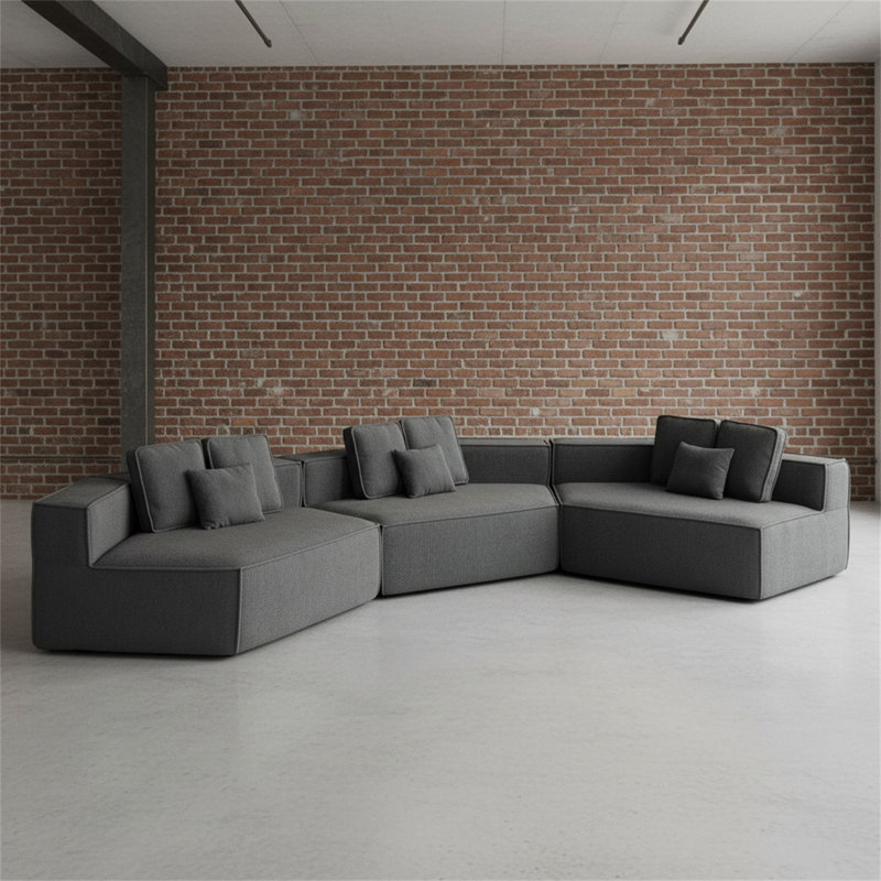 Lignes de canapé de salon extra-larges au design moderne et épurées, jumelées à un revêtement en tissu moelleux