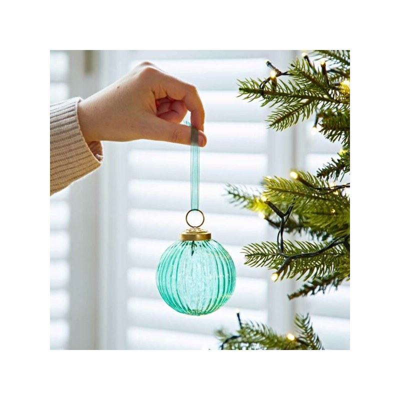 8cm Clear Glass Bauble, Aqua