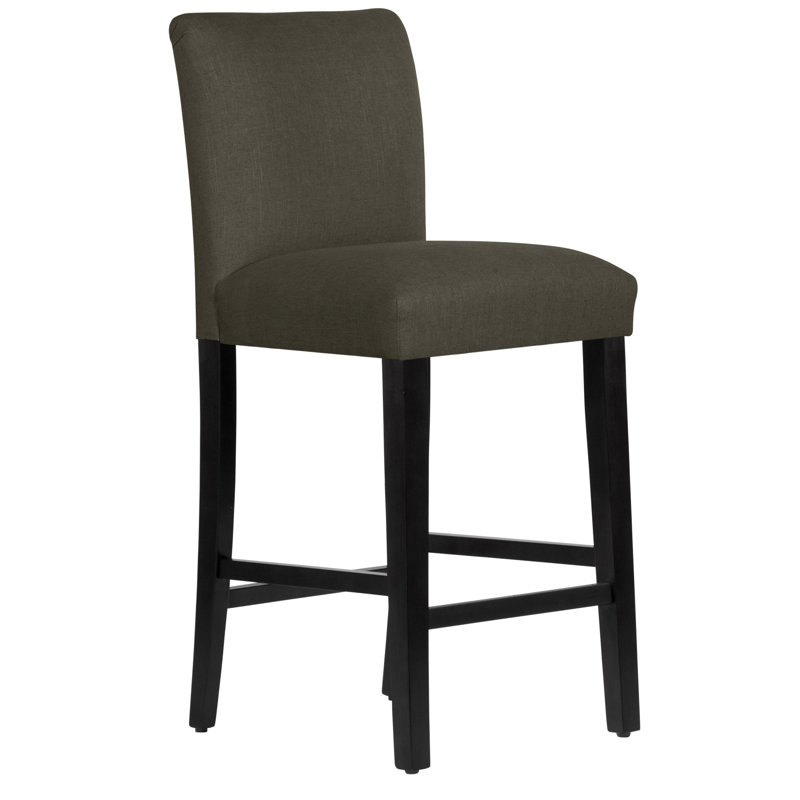 Tabouret de bar et de comptoir Hadrien, Tabouret de bar (siège d'une hauteur de 31 po), Lin ardoise classique, Bois noir