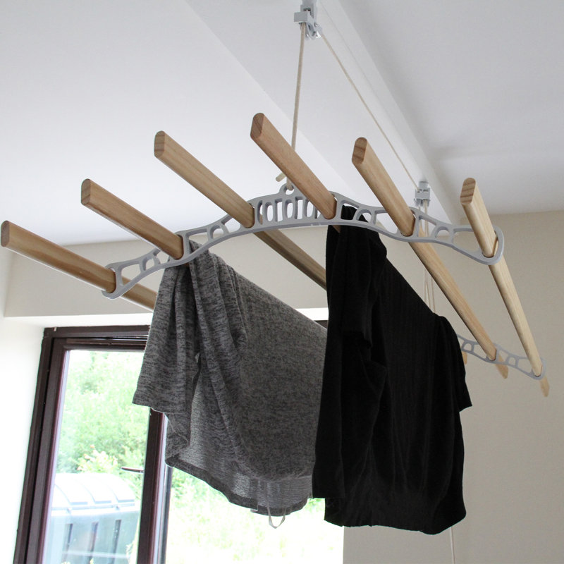 Wood Wall-Mounted Drying Rack, 14cm H x 120cm W x 56cm D