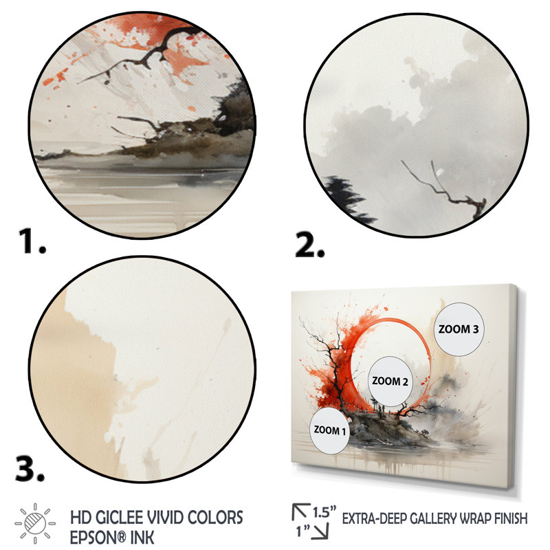 Rouge et gris, art bouddhiste Enso Lumières - art mural bouddhisme, H 12 po x l 20 po x P 1 po, Toile tendue