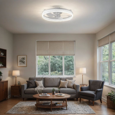 19" White Feather Bedroom Fan light with Remote Control, Dimmable, 5 Blades, Reversible DC Motor, with LED Light 