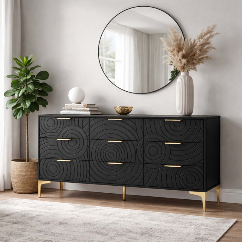 Commode moderne à 9 tiroirs avec rangement spacieux et structure robuste, Black