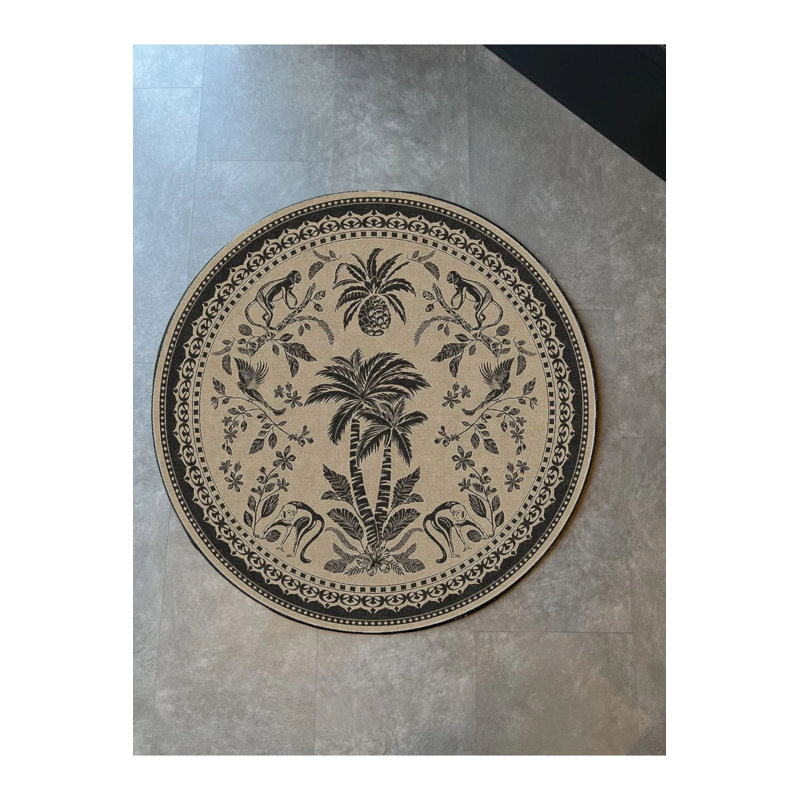 Round Palm Beige Black Woven Base Carpet Risch, Round 5'