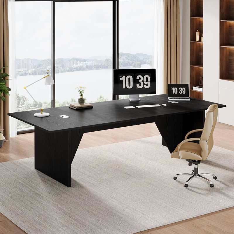 92.9 Inch Large Executive Desk With Rectangle Grommet, Modern Computer Desk Workstation