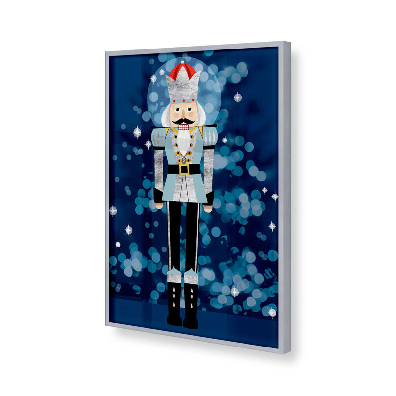 Casse-noisette classique en bleu I print dans un cadre, Cadre simple en chrome poli poli, H 15,25 po x l 12,25 po x P 1,25 po