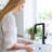Modern Matte Black Single Handle Kitchen Faucet with Pull Out Sprayer and LED Temperature Display-99113324-130369151