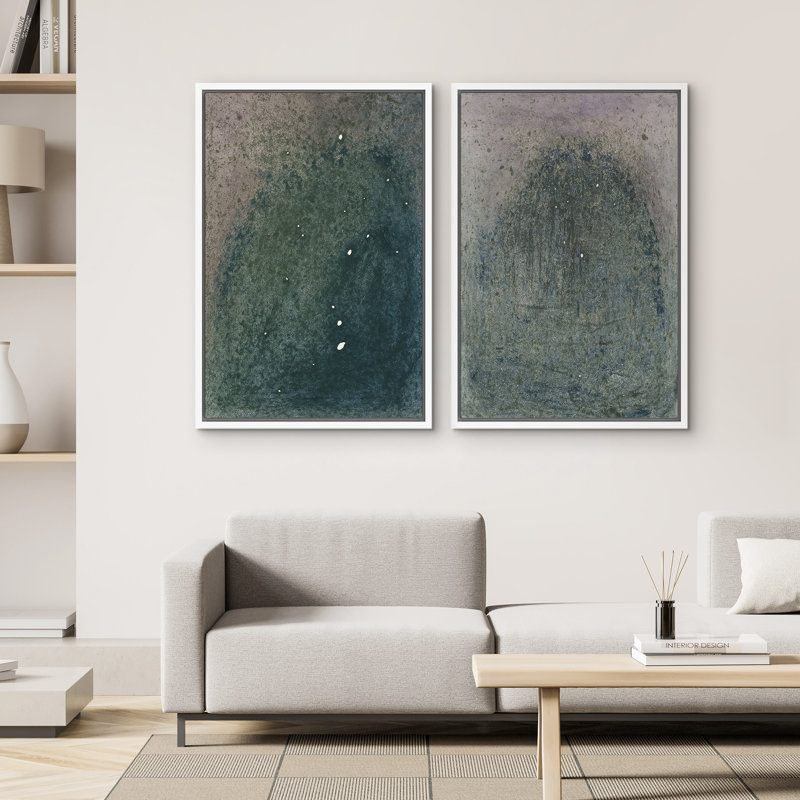 Art mural abstrait, ensemble de 2 reproductions d'art encadrées sur toile, H 24 po x l 32 po, Blanc