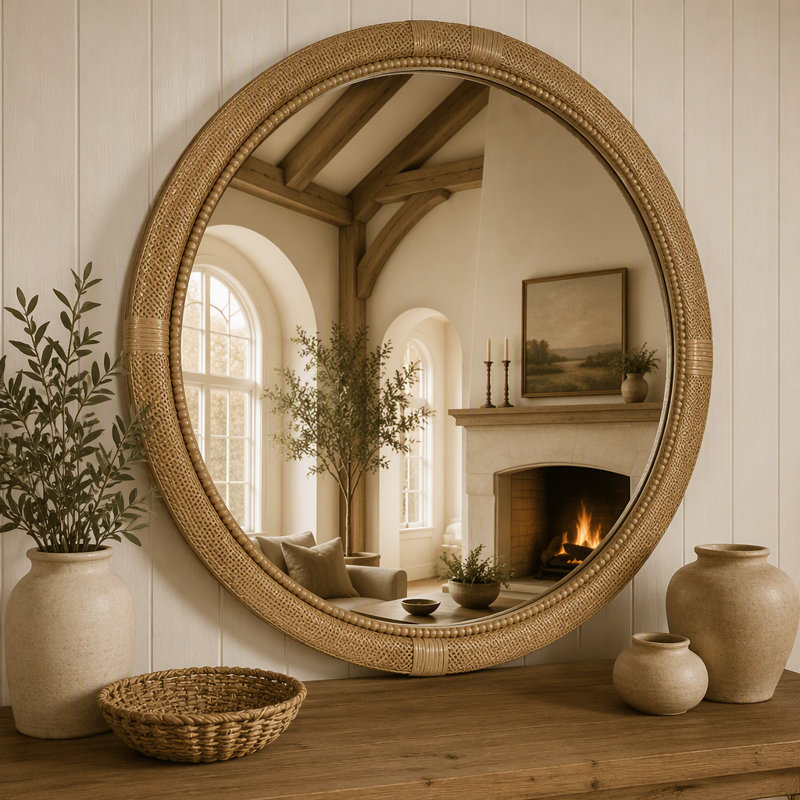 Miroir rond en rotin 31,9 po