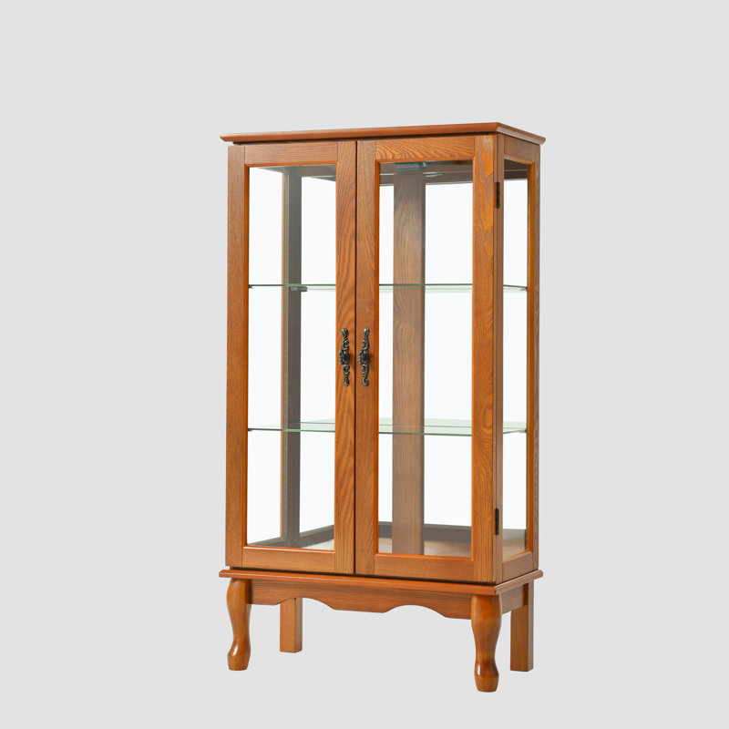 Curio Cabinet Lighted Curio Display Cabinet with Adjustable Shelves and Mirrored Back Panel, Tempered Glass Doors (3 Tier), (E26 light bulb not included)