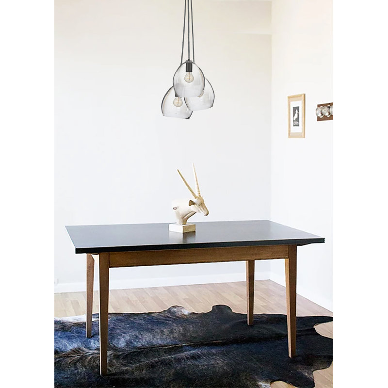 Lustre en grappe à 3 lumières avec accents en verre soufflé à la main Luce, Noir mat, H 24 po x l 14 po x P 14 po