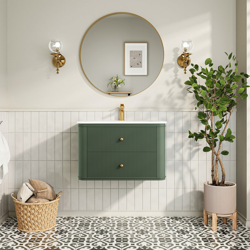 Meuble-lavabo mural simple 30 po avec lavabo flottant vert