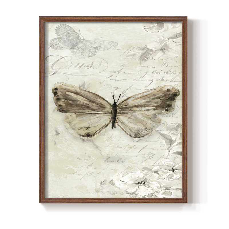 La Chanson du Papillon I Framed Print - Solid Wood, 21" H x 17" W, Walnut