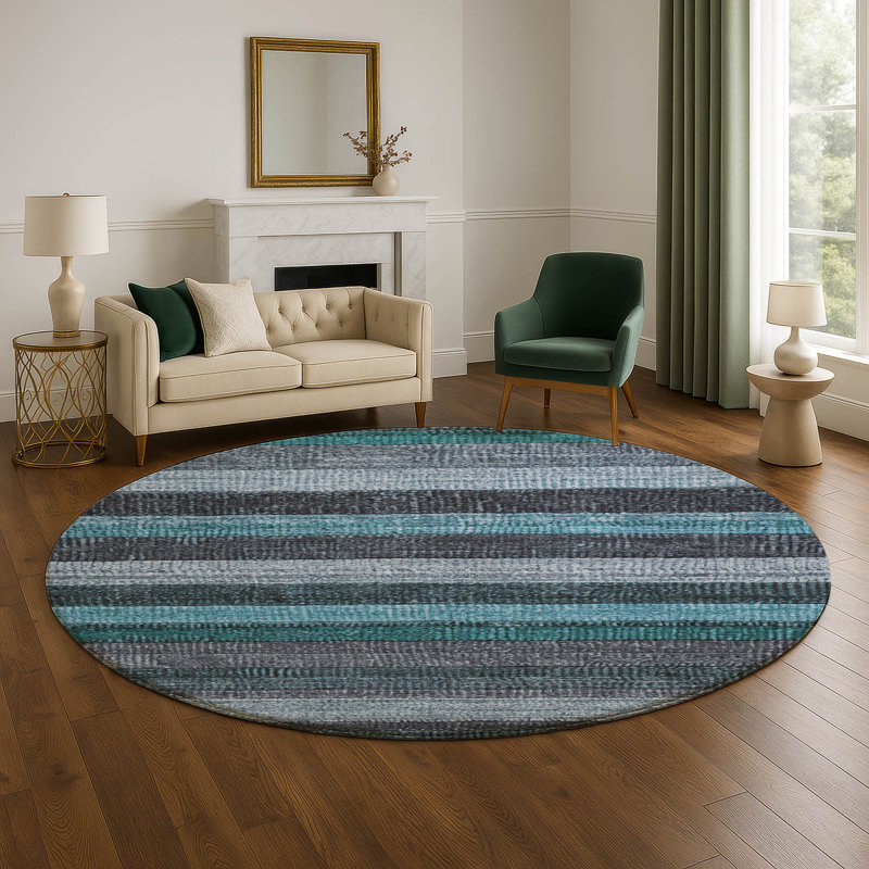 Premium Machine Washable Medena AMF1865 Stripes Rug, Round 8'