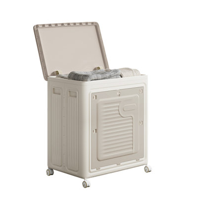 150L Collapsible Rolling Laundry Hamper with Lid Install Free Dustproof Plastic Storage Basket with Wheels for Bedroom Bathroom Living Room