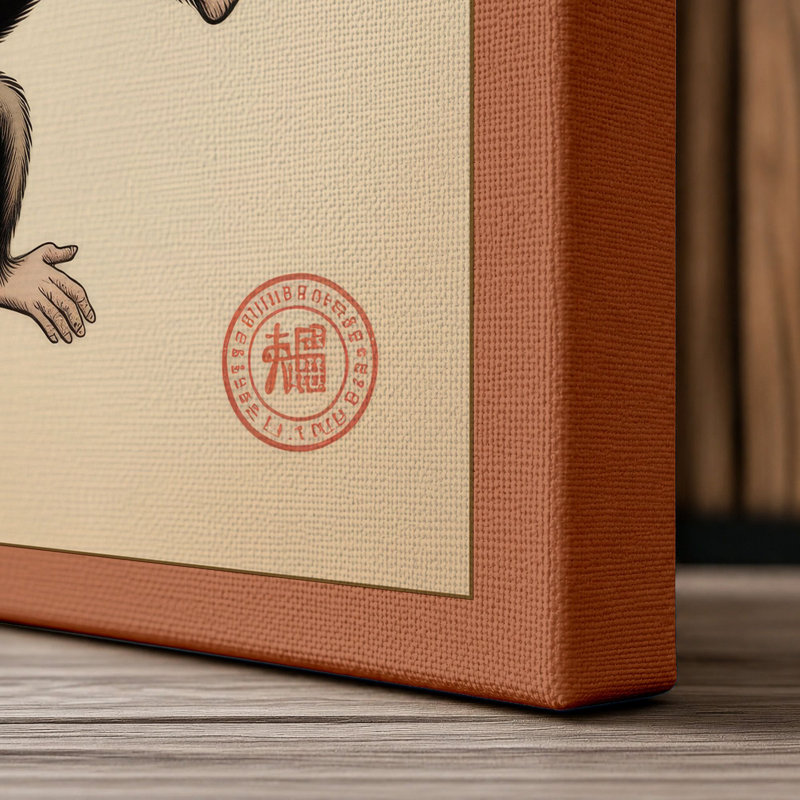 Leaping Chimpanzee Japandi - Wrapped Canvas, 30x20 - 76.2 x 50.8 cm, Terracotta Border