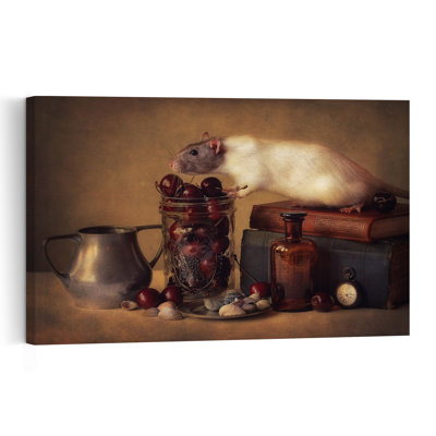 Rustic Rat And Cherries Classic Rustic Vintage Cherry Animal Fruit Wall Art Print - Print