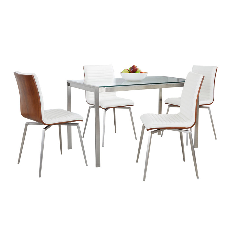 Fuji-Mason 4 - Person Glass Top Four Leg Dining Set, White