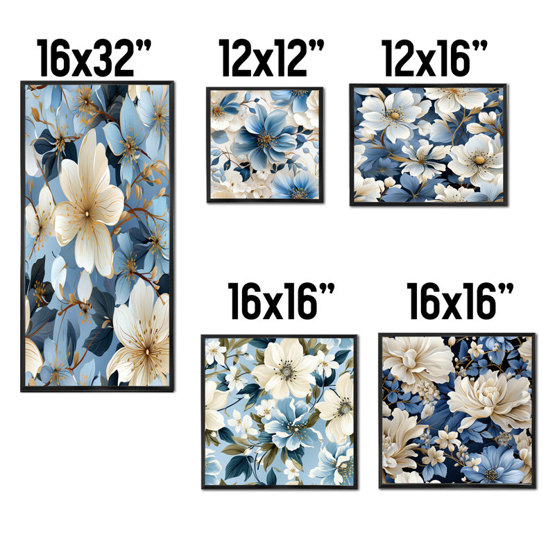 Englund - ensemble de 5 impressions murales florales, Cadre flottant noir