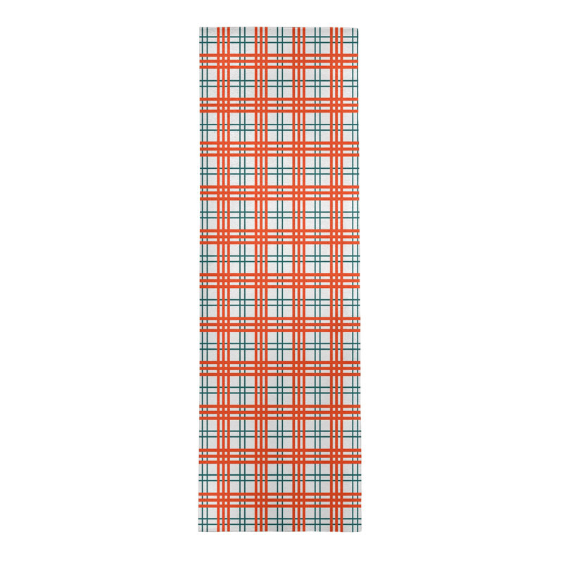 Tapis orange / blanc à carreaux, Tapis de couloir 2 pi 6 po x 8 pi