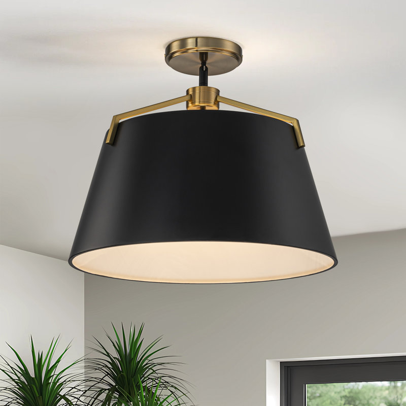 W18 "Moderne noir plafonnier semi-encastré 2 en 1 - Design polyvalent avec des accents dorés élégants
