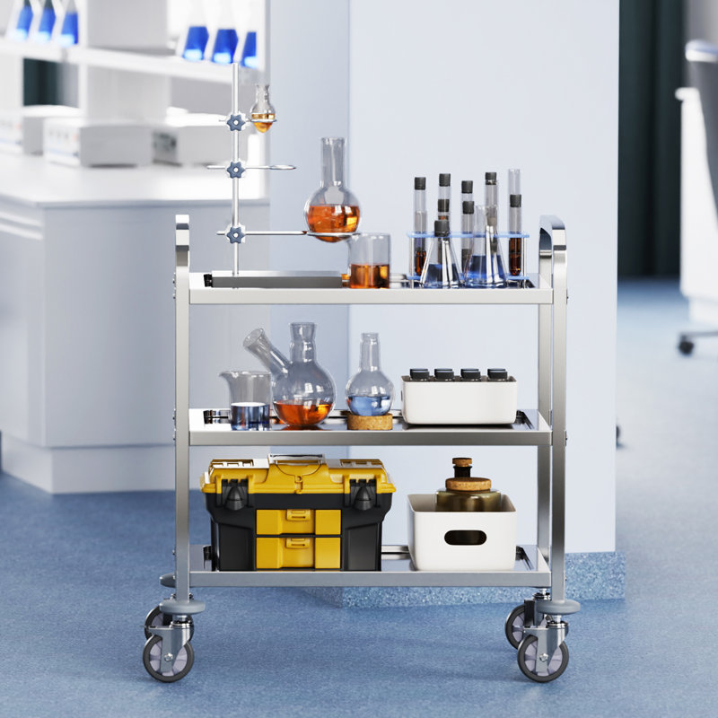VEVOR 34'' Stainless Steel 3-Tier Utility Cart with Swivel Wheels