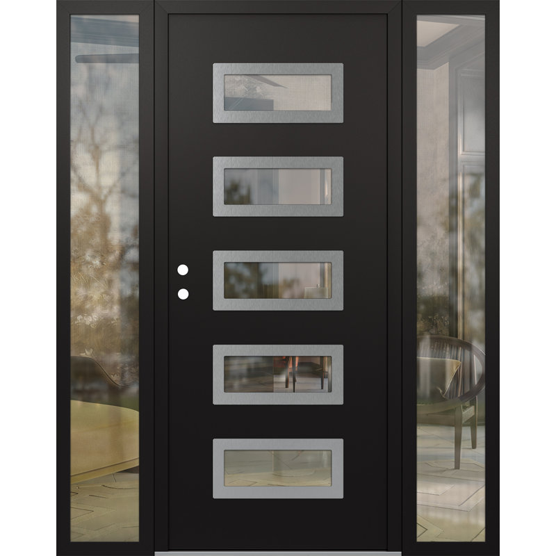 D1 Panneau droit en acier argenté noir et noir avec 2 portes latérales en verre prémontées D1 64 po x 80 po D1