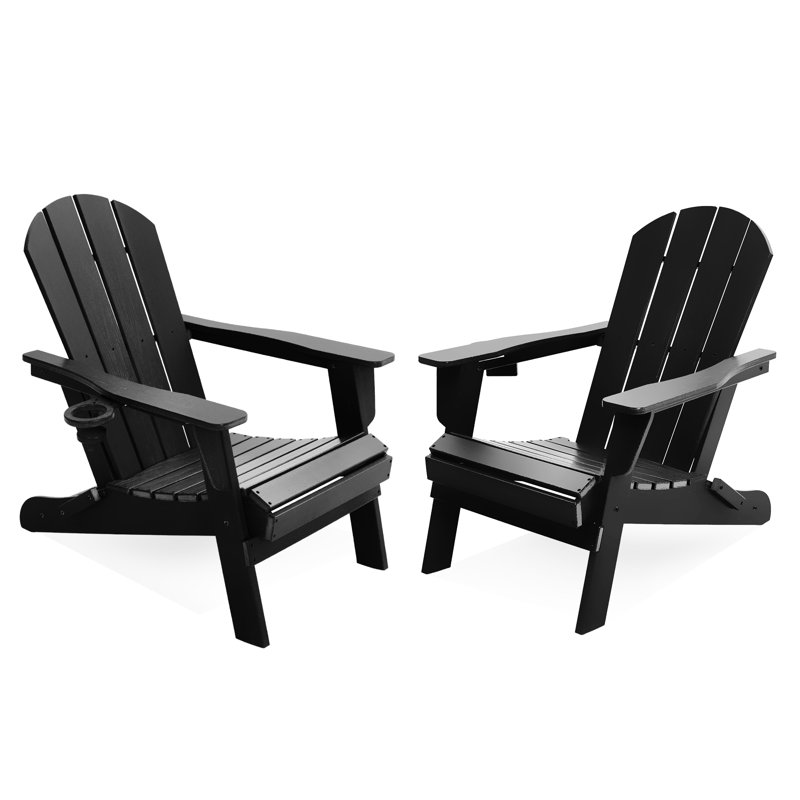 Folding Resin Adirondack Chairs (set Of 2), Black