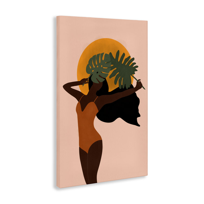 Femme avec des feuilles exotiques, toile par JJ Design House LLC, H 30 po x l 20 po