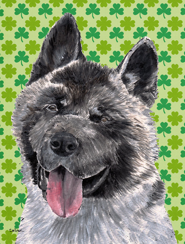 Drapeau de jardin à 2 côtés st. patrick day trèfle, Akita (gris et noir)