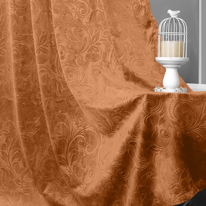 Rideaux occultant luxueux en velours à motif floral damassé et isolant thermique, L 52 po x L 84 po, Orange
