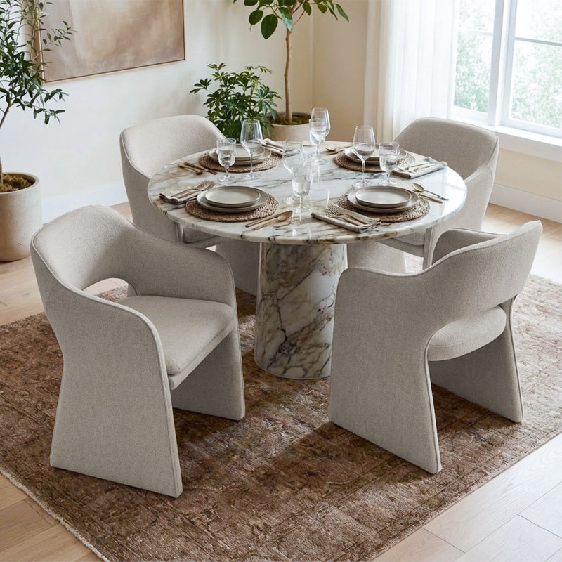 19" Seat Height Upholstered Waterproof Dining Armchair, Beige