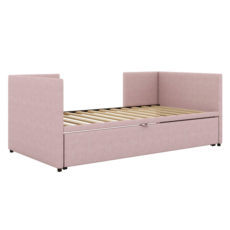 Upholstered Daybed with Trundle Bed, Pink