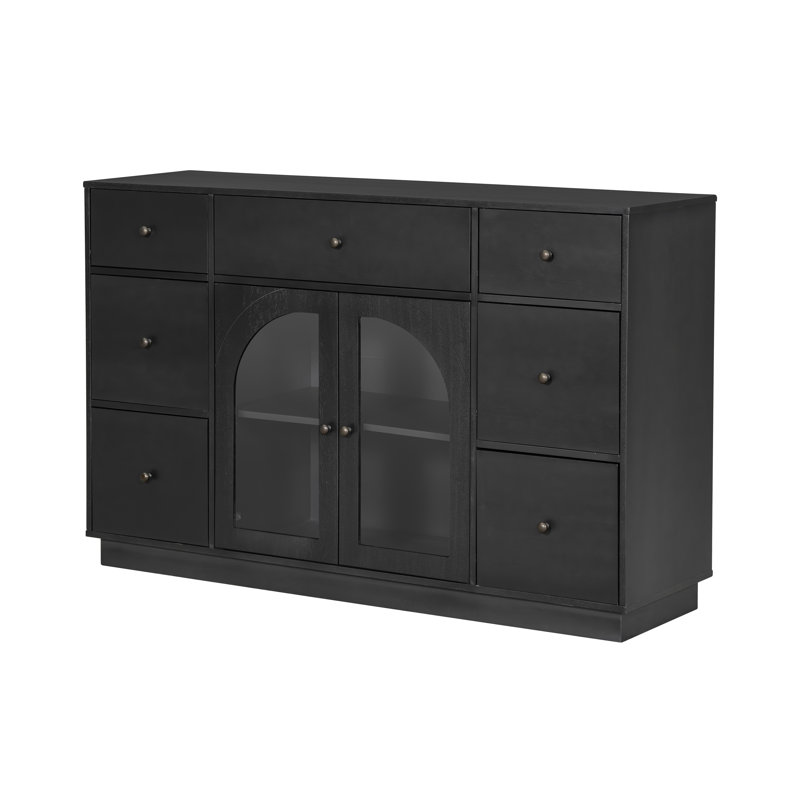 Armoire de rangement de bureau à 7 tiroirs de 55 po de largeur, Noir
