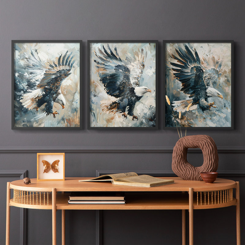 Aviaire, étude de la série XXV-III, ensemble de 3 estampes numériques, prêt à accrocher, Cadre noir, H 20 po x l 16 po