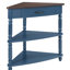 Table basse d'angle compacte à 3 niveaux avec pieds en bois massif, bleu marine / espresso pour les petits espaces