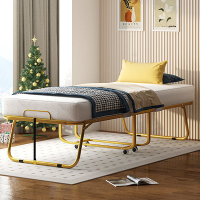 Lit d'invité pliant à cadre doré avec matelas en mousse à mémoire de forme de 4 pouces