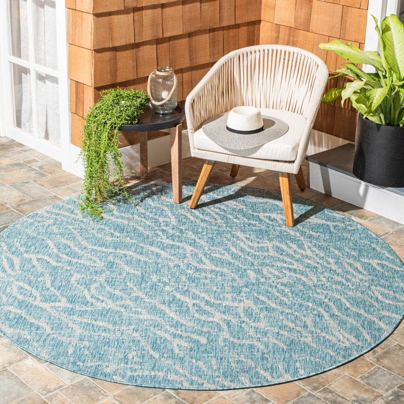 Shaunna Performance Abstract Indoor/Outdoor Area Rug, Round 6'7"